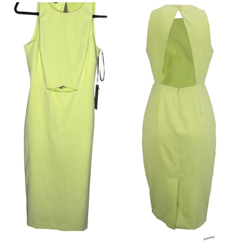 Bebe Crossover Cutout Midi Dress | Light Lime Green Open Back | Size 4 | NWT 🍋‍🟩